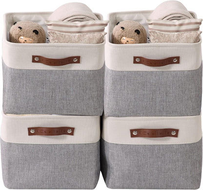 Storage Baskets for Shelves - Fabric Closet Organizers and Storage Bins, Perfect Baskets for Organizing Closet Toys Nursery (Grey and White, Large - 4 Pack)