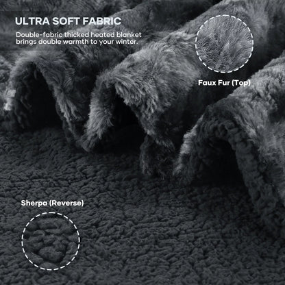 Electric Throw Blanket 50" X 60", Soft Faux Fur Heated Blanket with Large LED Display, 6 Heating Levels, 4 Hours Timer, Tie-Dye Black